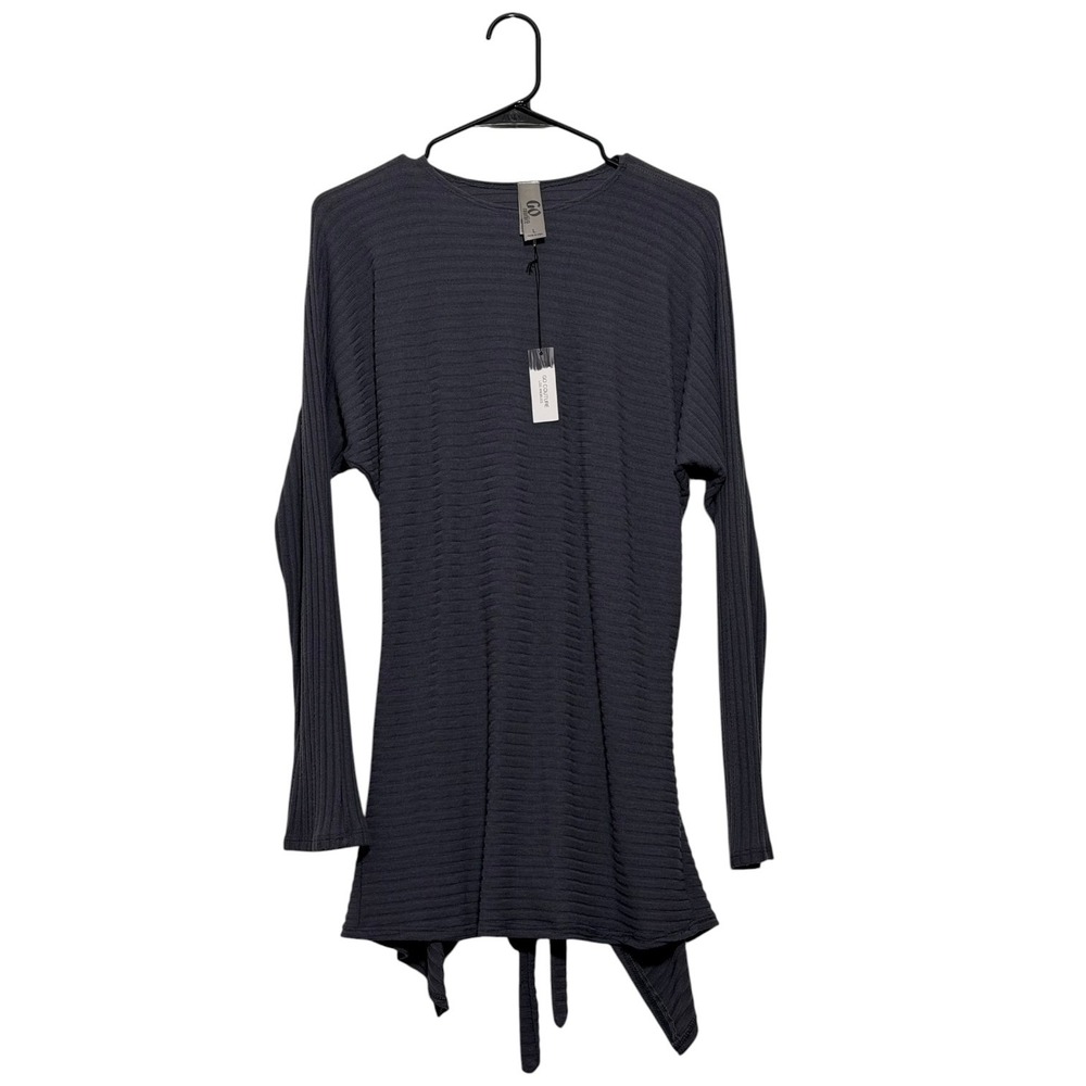 Go Couture Ribbed Asymmetrical Open Tie Back Tunic Top Charcoal Grey Large NWT